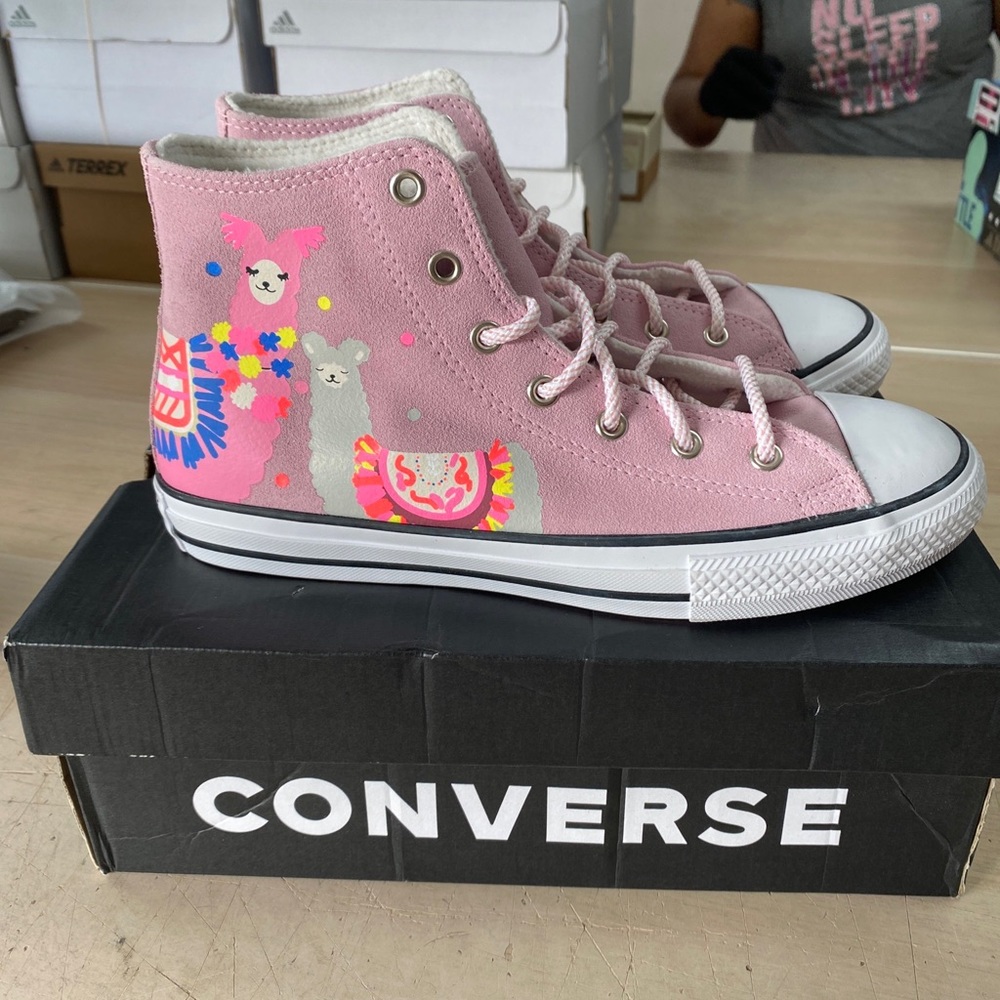 Converse Kids Pink High-Top Sneakers with Llama Print